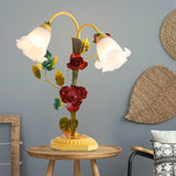 Frosted Glass Yellow Table Lamp Flower Single Bulb Antique Rose Night Light with Arched Arm Clearhalo 'Lamps' 'Table Lamps' Lighting' 1713229