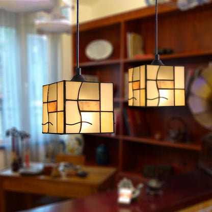 Stainless Glass Rectangular Hanging Lamp Tiffany Stylish 1 Head Blue Suspension Light for Corridor, 4.5"/6" W Blue 6" Clearhalo 'Ceiling Lights' 'Close To Ceiling Lights' 'Glass shade' 'Glass' 'Industrial' 'Middle Century Pendants' 'Pendant Lights' 'Pendants' 'Tiffany close to ceiling' 'Tiffany Pendants' 'Tiffany' Lighting' 171323