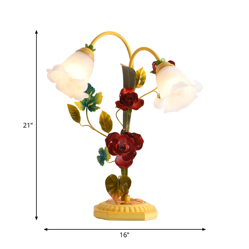 Frosted Glass Yellow Table Lamp Flower Single Bulb Antique Rose Night Light with Arched Arm Clearhalo 'Lamps' 'Table Lamps' Lighting' 1713231