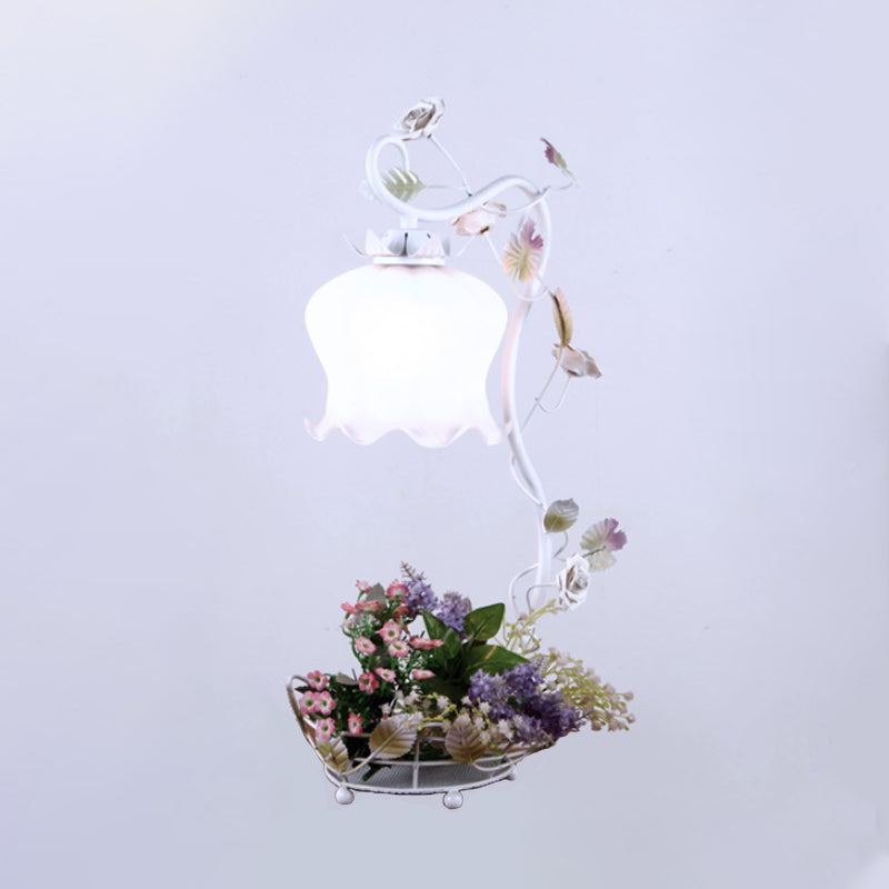 Vintage Flower Desk Lamp 1 Light Cream Glass Nightstand Lighting with Rose and Leave Decor in White/Beige/Blue Clearhalo 'Lamps' 'Table Lamps' Lighting' 1713251