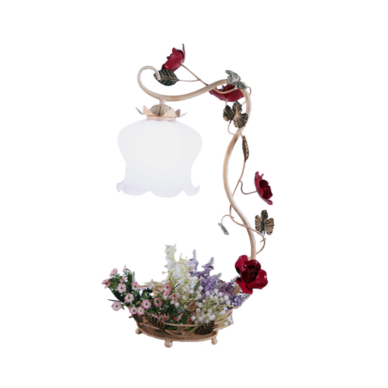 Vintage Flower Desk Lamp 1 Light Cream Glass Nightstand Lighting with Rose and Leave Decor in White/Beige/Blue Clearhalo 'Lamps' 'Table Lamps' Lighting' 1713255