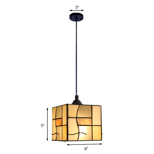 Stainless Glass Rectangular Hanging Lamp Tiffany Stylish 1 Head Blue Suspension Light for Corridor, 4.5"/6" W Clearhalo 'Ceiling Lights' 'Close To Ceiling Lights' 'Glass shade' 'Glass' 'Industrial' 'Middle Century Pendants' 'Pendant Lights' 'Pendants' 'Tiffany close to ceiling' 'Tiffany Pendants' 'Tiffany' Lighting' 171325