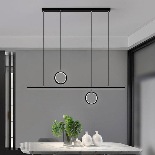 Linear Dining Room Island Pendant Light Acrylic LED Nordic Chandelier Lamp with Dual Ring Design in Black