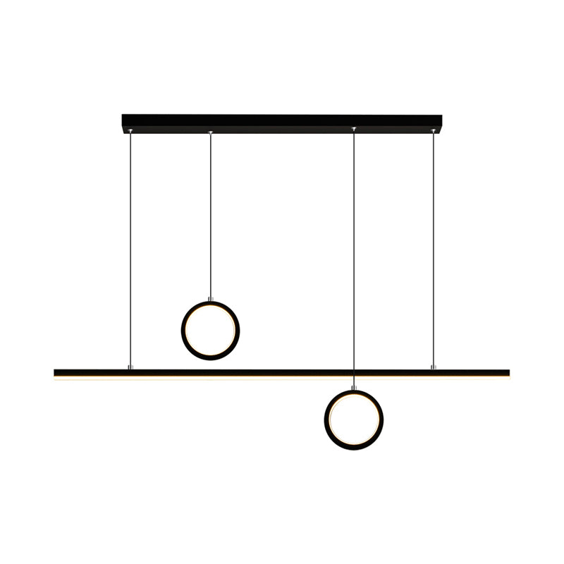 Linear Dining Room Island Pendant Light Acrylic LED Nordic Chandelier Lamp with Dual Ring Design in Black Clearhalo 'Ceiling Lights' 'Island Lights' Lighting' 1713262