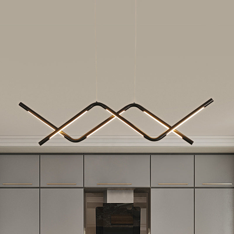 Minimalist Waved Hanging Lamp Acrylic Dining Room LED Island Light Fixture in Black Black Clearhalo 'Ceiling Lights' 'Island Lights' Lighting' 1713264