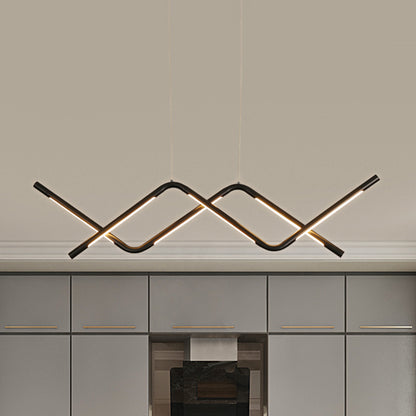 Minimalist Waved Hanging Lamp Acrylic Dining Room LED Island Light Fixture in Black Black Clearhalo 'Ceiling Lights' 'Island Lights' Lighting' 1713264