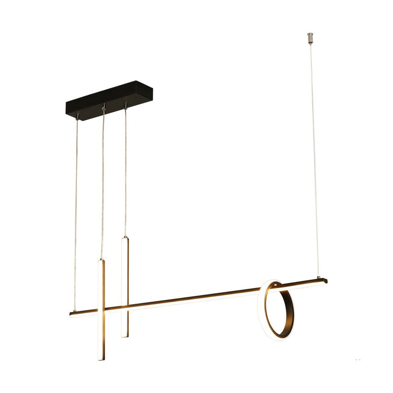 Black Linear Island Light Modern LED Metallic Pendant Lighting with Dual Lines and Ring Clearhalo 'Ceiling Lights' 'Island Lights' Lighting' 1713294