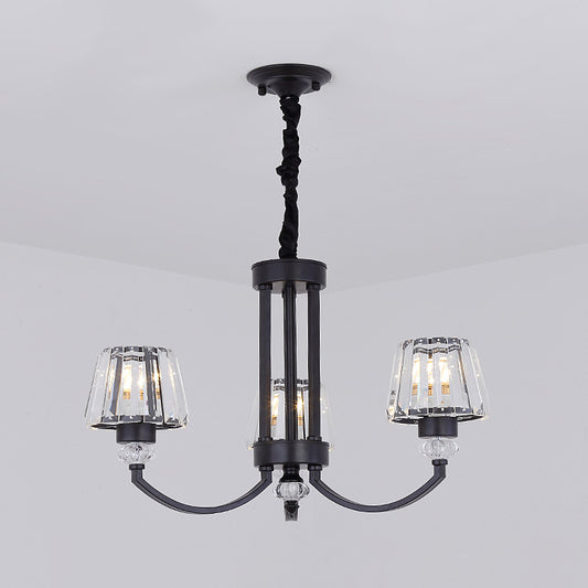 Modernist Cone Ceiling Pendant Crystal Rectangle 3/6 Lights Dining Room Hanging Chandelier in Black Clearhalo 'Ceiling Lights' 'Chandeliers' 'Modern Chandeliers' 'Modern' Lighting' 1713313