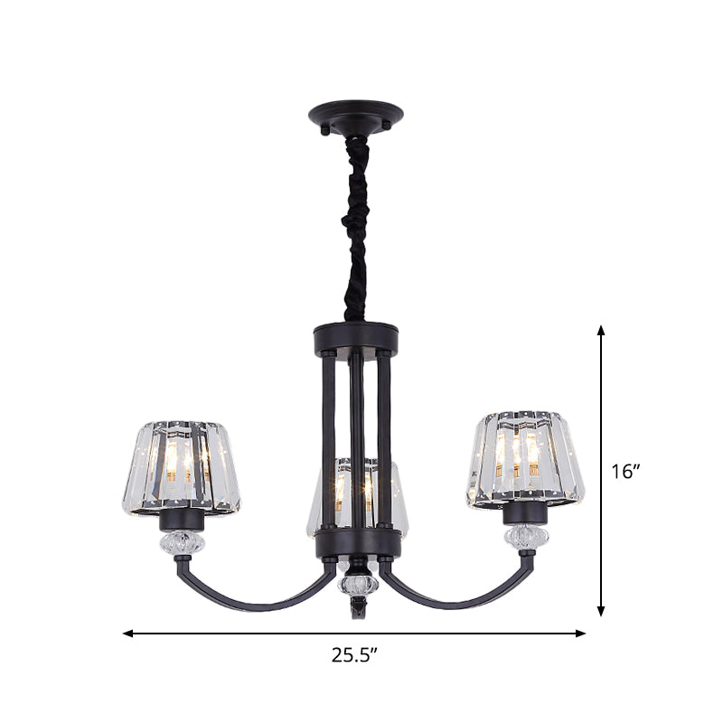Modernist Cone Ceiling Pendant Crystal Rectangle 3/6 Lights Dining Room Hanging Chandelier in Black Clearhalo 'Ceiling Lights' 'Chandeliers' 'Modern Chandeliers' 'Modern' Lighting' 1713315