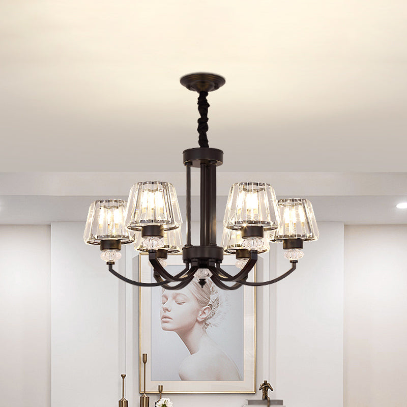 Modernist Cone Ceiling Pendant Crystal Rectangle 3/6 Lights Dining Room Hanging Chandelier in Black Clearhalo 'Ceiling Lights' 'Chandeliers' 'Modern Chandeliers' 'Modern' Lighting' 1713317