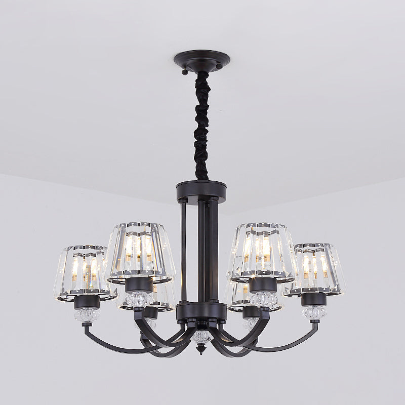 Modernist Cone Ceiling Pendant Crystal Rectangle 3/6 Lights Dining Room Hanging Chandelier in Black Clearhalo 'Ceiling Lights' 'Chandeliers' 'Modern Chandeliers' 'Modern' Lighting' 1713318