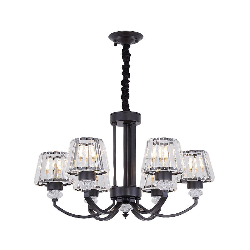 Modernist Cone Ceiling Pendant Crystal Rectangle 3/6 Lights Dining Room Hanging Chandelier in Black Clearhalo 'Ceiling Lights' 'Chandeliers' 'Modern Chandeliers' 'Modern' Lighting' 1713319