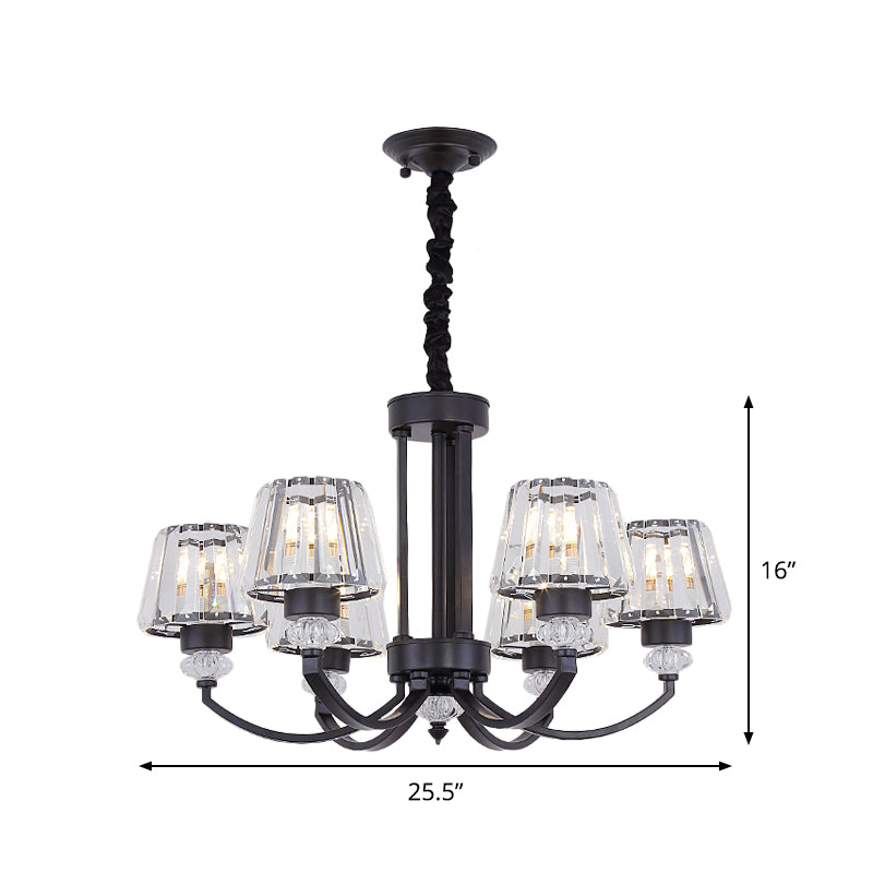 Modernist Cone Ceiling Pendant Crystal Rectangle 3/6 Lights Dining Room Hanging Chandelier in Black Clearhalo 'Ceiling Lights' 'Chandeliers' 'Modern Chandeliers' 'Modern' Lighting' 1713320