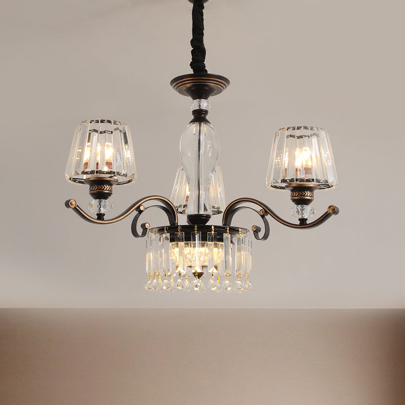 Black Conic Down Lighting Contemporary 3/6 Heads Clear Crystal Chandelier Lamp Fixture 3 Black Clearhalo 'Ceiling Lights' 'Chandeliers' 'Modern Chandeliers' 'Modern' Lighting' 1713321