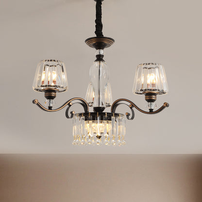 Black Conic Down Lighting Contemporary 3/6 Heads Clear Crystal Chandelier Lamp Fixture 3 Black Clearhalo 'Ceiling Lights' 'Chandeliers' 'Modern Chandeliers' 'Modern' Lighting' 1713321