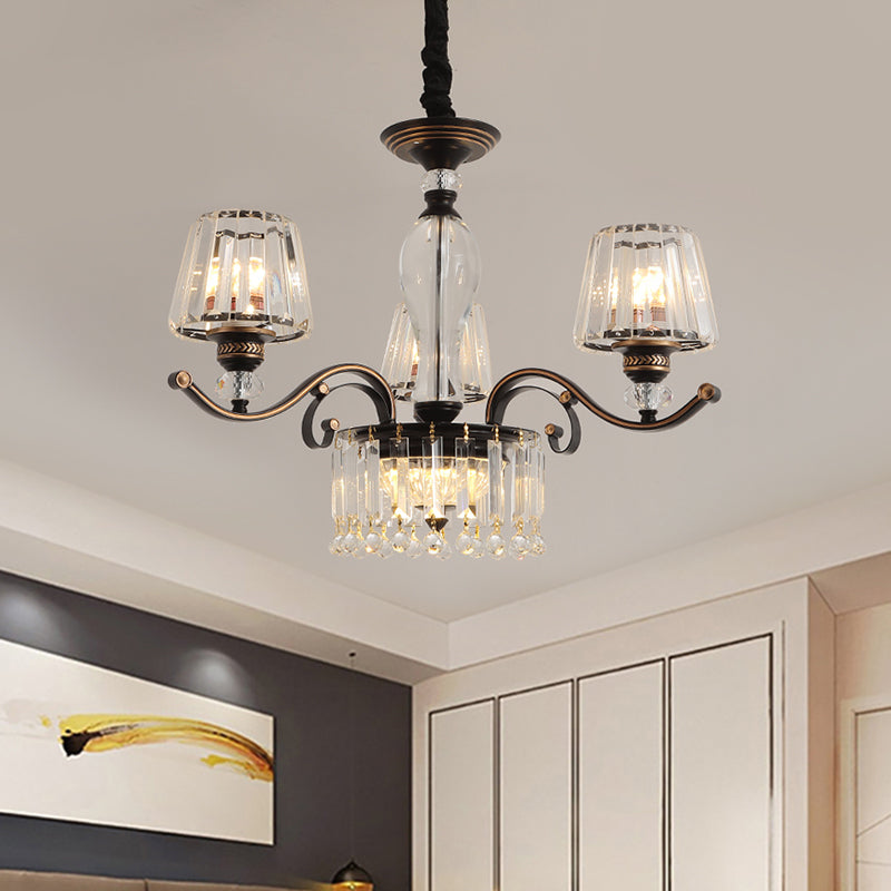 Black Conic Down Lighting Contemporary 3/6 Heads Clear Crystal Chandelier Lamp Fixture Clearhalo 'Ceiling Lights' 'Chandeliers' 'Modern Chandeliers' 'Modern' Lighting' 1713322