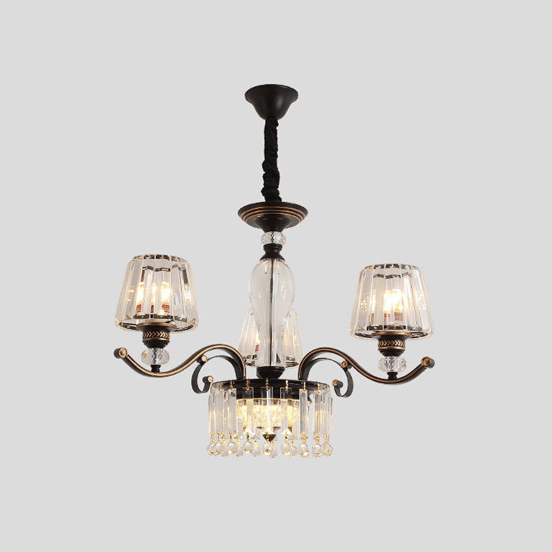 Black Conic Down Lighting Contemporary 3/6 Heads Clear Crystal Chandelier Lamp Fixture Clearhalo 'Ceiling Lights' 'Chandeliers' 'Modern Chandeliers' 'Modern' Lighting' 1713323
