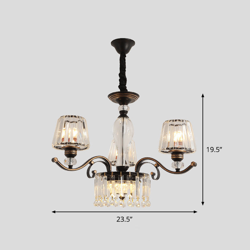 Black Conic Down Lighting Contemporary 3/6 Heads Clear Crystal Chandelier Lamp Fixture Clearhalo 'Ceiling Lights' 'Chandeliers' 'Modern Chandeliers' 'Modern' Lighting' 1713324