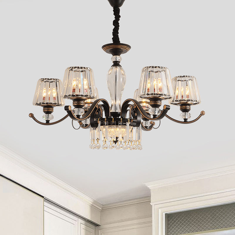 Black Conic Down Lighting Contemporary 3/6 Heads Clear Crystal Chandelier Lamp Fixture Clearhalo 'Ceiling Lights' 'Chandeliers' 'Modern Chandeliers' 'Modern' Lighting' 1713326