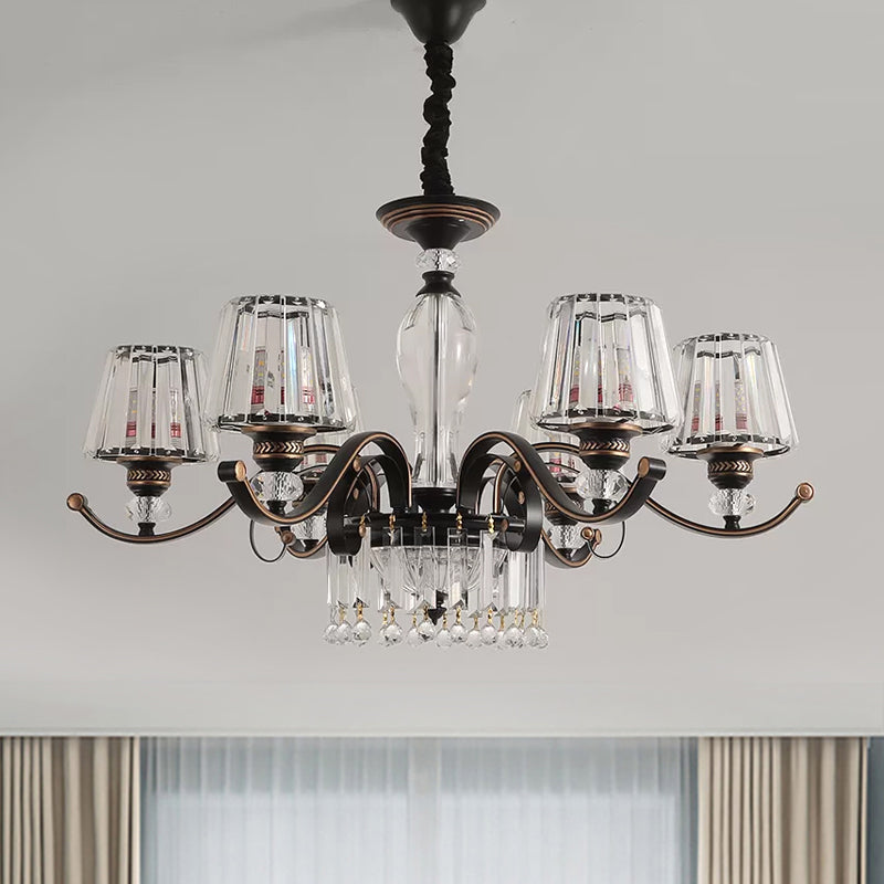 Black Conic Down Lighting Contemporary 3/6 Heads Clear Crystal Chandelier Lamp Fixture Clearhalo 'Ceiling Lights' 'Chandeliers' 'Modern Chandeliers' 'Modern' Lighting' 1713327
