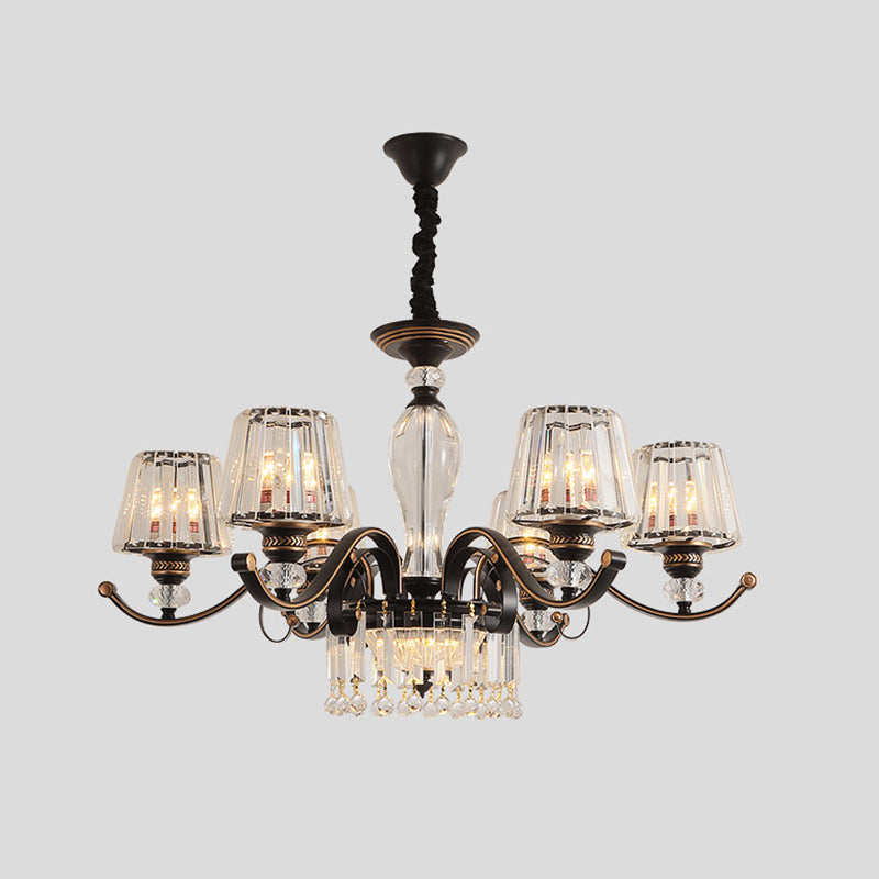 Black Conic Down Lighting Contemporary 3/6 Heads Clear Crystal Chandelier Lamp Fixture Clearhalo 'Ceiling Lights' 'Chandeliers' 'Modern Chandeliers' 'Modern' Lighting' 1713328