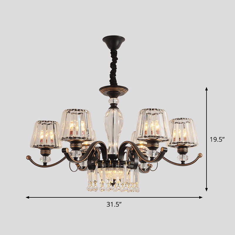 Black Conic Down Lighting Contemporary 3/6 Heads Clear Crystal Chandelier Lamp Fixture Clearhalo 'Ceiling Lights' 'Chandeliers' 'Modern Chandeliers' 'Modern' Lighting' 1713329