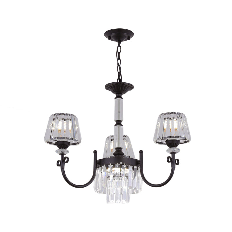 Conical Crystal Prisms Drop Pendant Modernist 3/6 Heads Black Ceiling Chandelier with Curved Arm Clearhalo 'Ceiling Lights' 'Chandeliers' 'Modern Chandeliers' 'Modern' Lighting' 1713359