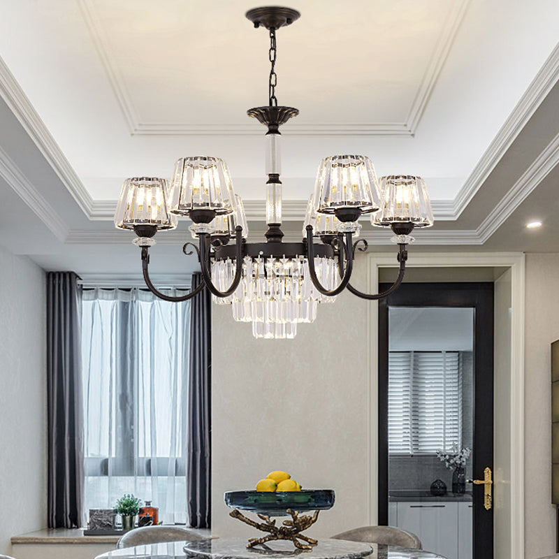 Conical Crystal Prisms Drop Pendant Modernist 3/6 Heads Black Ceiling Chandelier with Curved Arm Clearhalo 'Ceiling Lights' 'Chandeliers' 'Modern Chandeliers' 'Modern' Lighting' 1713362