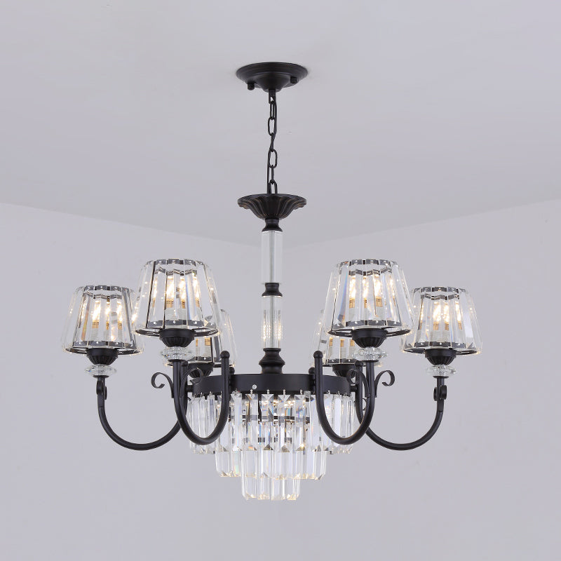 Conical Crystal Prisms Drop Pendant Modernist 3/6 Heads Black Ceiling Chandelier with Curved Arm Clearhalo 'Ceiling Lights' 'Chandeliers' 'Modern Chandeliers' 'Modern' Lighting' 1713363