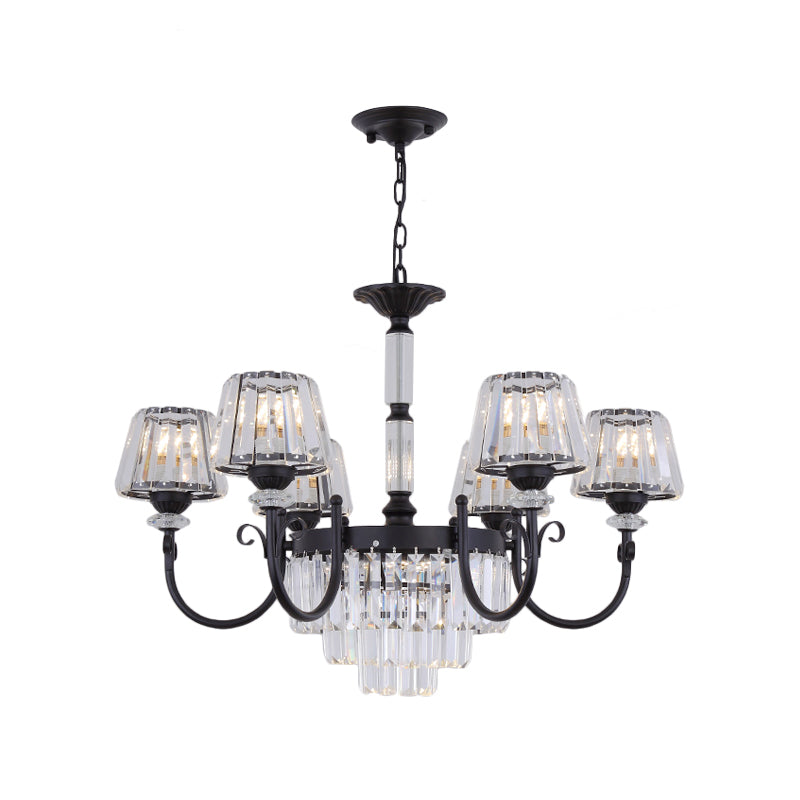 Conical Crystal Prisms Drop Pendant Modernist 3/6 Heads Black Ceiling Chandelier with Curved Arm Clearhalo 'Ceiling Lights' 'Chandeliers' 'Modern Chandeliers' 'Modern' Lighting' 1713364