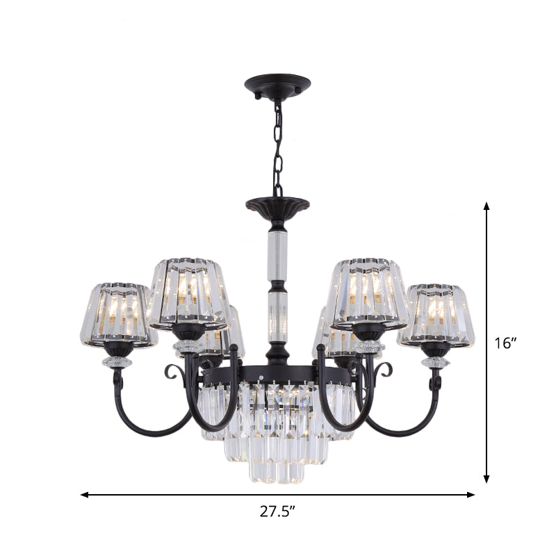 Conical Crystal Prisms Drop Pendant Modernist 3/6 Heads Black Ceiling Chandelier with Curved Arm Clearhalo 'Ceiling Lights' 'Chandeliers' 'Modern Chandeliers' 'Modern' Lighting' 1713365
