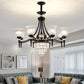 Modernism 6/8 Bulbs Chandelier Light Black Flower Suspension Lamp with Beveled Crystal Shade Clearhalo 'Ceiling Lights' 'Chandeliers' 'Modern Chandeliers' 'Modern' Lighting' 1713389