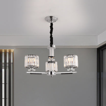 Drum Pendant Chandelier Simple Crystal Block 3/6-Head Black Ceiling Light with Radial Design 3 Black Clearhalo 'Ceiling Lights' 'Chandeliers' 'Modern Chandeliers' 'Modern' Lighting' 1713402