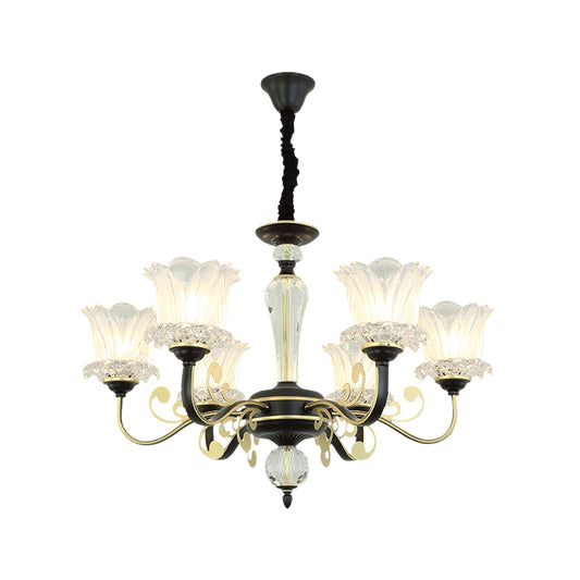 Contemporary Blossom Suspension Lamp Cut Crystal 6/8-Light Sitting Room Hanging Chandelier in Black Clearhalo 'Ceiling Lights' 'Chandeliers' 'Modern Chandeliers' 'Modern' Lighting' 1713413