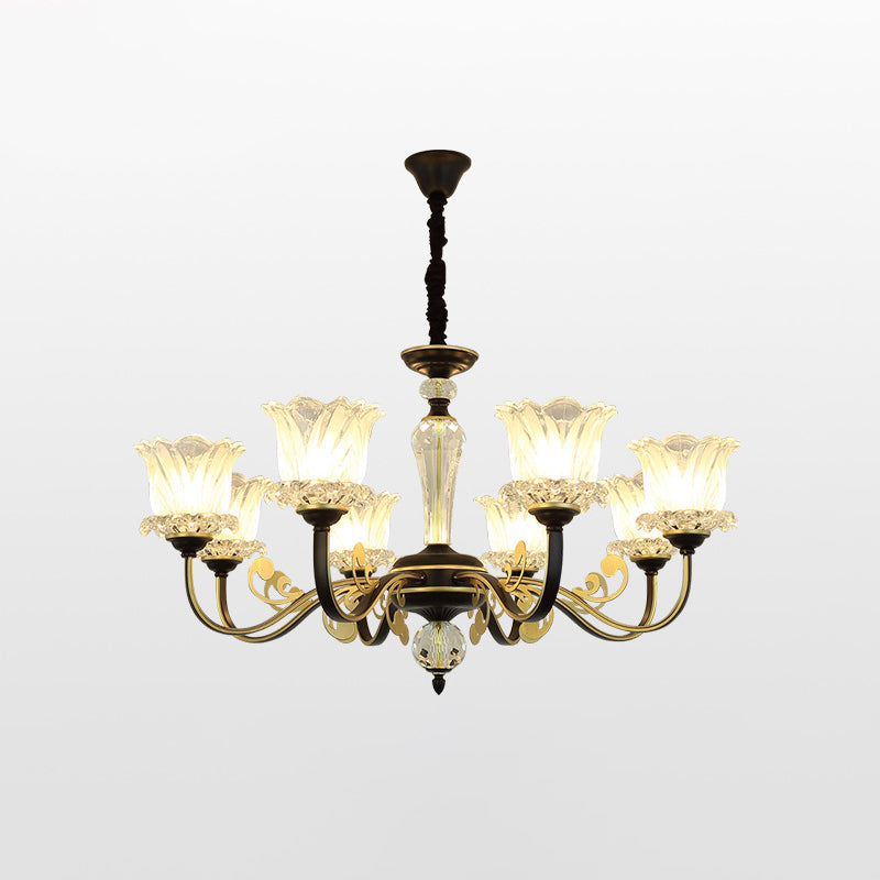 Contemporary Blossom Suspension Lamp Cut Crystal 6/8-Light Sitting Room Hanging Chandelier in Black Clearhalo 'Ceiling Lights' 'Chandeliers' 'Modern Chandeliers' 'Modern' Lighting' 1713418
