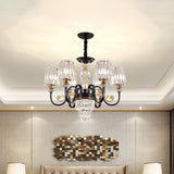 Black Tapered Ceiling Lamp Simplicity 6/8 Lights Prismatic Crystal Chandelier Lighting Fixture with Scroll Arm 6 Black Clearhalo 'Ceiling Lights' 'Chandeliers' 'Modern Chandeliers' 'Modern' Lighting' 1713429