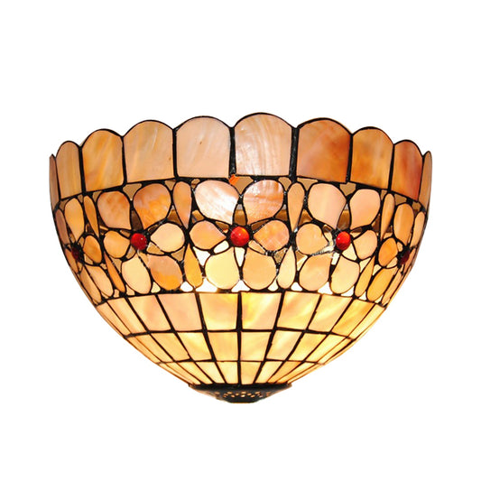 1 Light Floral Sconce Lighting Tiffany Shell Wall Mount Light in Beige for Staircase Clearhalo 'Industrial' 'Middle century wall lights' 'Tiffany wall lights' 'Tiffany' 'Wall Lamps & Sconces' 'Wall Lights' Lighting' 171342