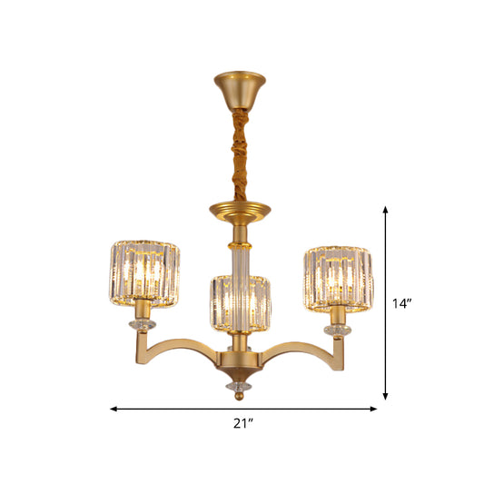 Drum Clear Crystal Ceiling Chandelier Modern 3/8 Heads Gold Suspended Lighting Fixture for Parlor Clearhalo 'Ceiling Lights' 'Chandeliers' 'Modern Chandeliers' 'Modern' Lighting' 1713441