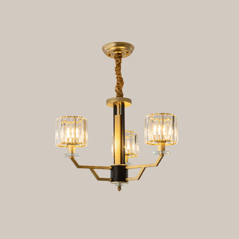 Cylindrical Bedroom Pendant Lighting Hand-Cut Crystal 3/6 Lights Modernism Chandelier in Gold Clearhalo 'Ceiling Lights' 'Chandeliers' 'Modern Chandeliers' 'Modern' Lighting' 1713449
