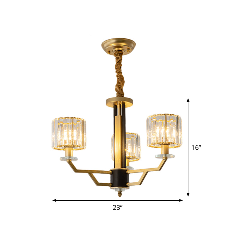 Cylindrical Bedroom Pendant Lighting Hand-Cut Crystal 3/6 Lights Modernism Chandelier in Gold Clearhalo 'Ceiling Lights' 'Chandeliers' 'Modern Chandeliers' 'Modern' Lighting' 1713450