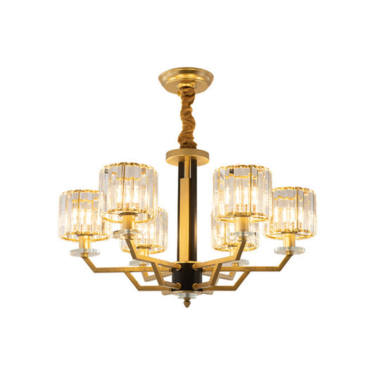 Cylindrical Bedroom Pendant Lighting Hand-Cut Crystal 3/6 Lights Modernism Chandelier in Gold Clearhalo 'Ceiling Lights' 'Chandeliers' 'Modern Chandeliers' 'Modern' Lighting' 1713453