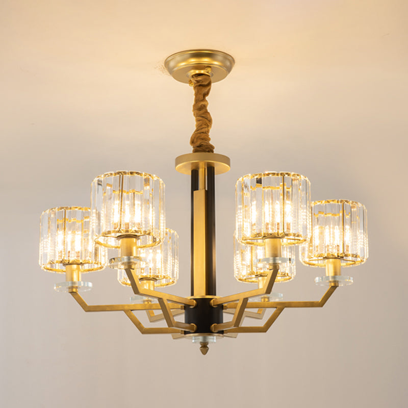 Cylindrical Bedroom Pendant Lighting Hand-Cut Crystal 3/6 Lights Modernism Chandelier in Gold Clearhalo 'Ceiling Lights' 'Chandeliers' 'Modern Chandeliers' 'Modern' Lighting' 1713454