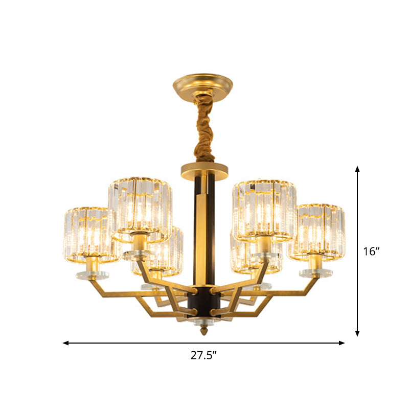 Cylindrical Bedroom Pendant Lighting Hand-Cut Crystal 3/6 Lights Modernism Chandelier in Gold Clearhalo 'Ceiling Lights' 'Chandeliers' 'Modern Chandeliers' 'Modern' Lighting' 1713455