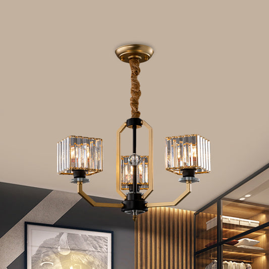 3/6 Bulbs Dining Room Chandelier Light Contemporary Gold Ceiling Lamp with Cubic Crystal Block Shade 3 Gold Clearhalo 'Ceiling Lights' 'Chandeliers' 'Modern Chandeliers' 'Modern' Lighting' 1713456