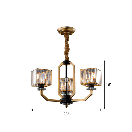 3/6 Bulbs Dining Room Chandelier Light Contemporary Gold Ceiling Lamp with Cubic Crystal Block Shade Clearhalo 'Ceiling Lights' 'Chandeliers' 'Modern Chandeliers' 'Modern' Lighting' 1713459