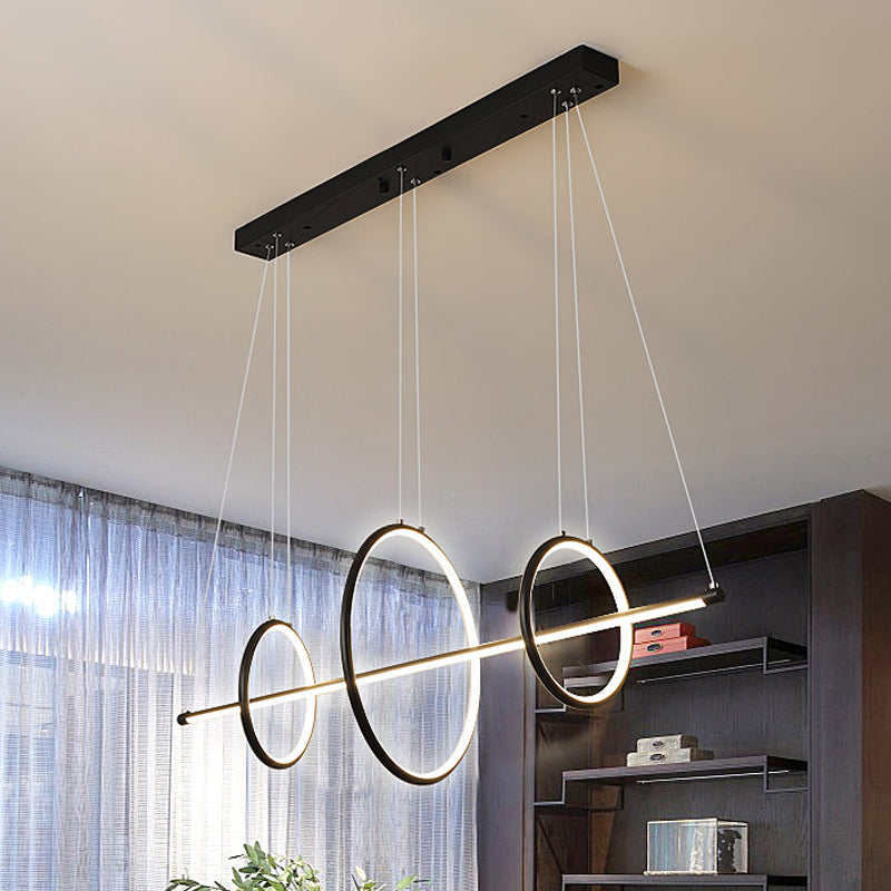 Acrylic Linear Suspension Light Modernist Black/Gold LED Island Pendant Lighting with 3 Rings Design Black Clearhalo 'Ceiling Lights' 'Island Lights' Lighting' 1713465