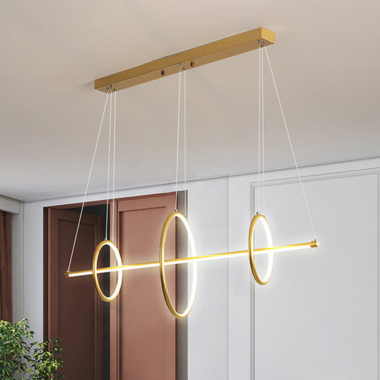 Acrylic Linear Suspension Light Modernist Black/Gold LED Island Pendant Lighting with 3 Rings Design Gold Clearhalo 'Ceiling Lights' 'Island Lights' Lighting' 1713469