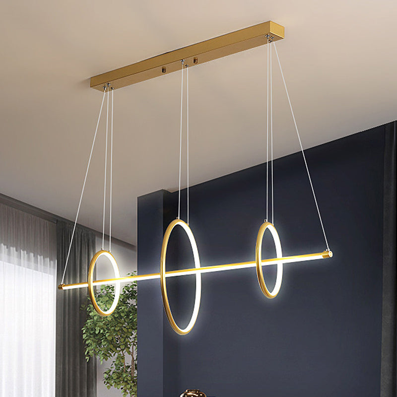 Acrylic Linear Suspension Light Modernist Black/Gold LED Island Pendant Lighting with 3 Rings Design Clearhalo 'Ceiling Lights' 'Island Lights' Lighting' 1713470