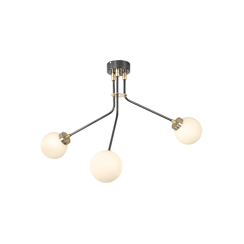 Globe White Glass Chandelier Light Modern 3/7 Lights Black Pendant Lighting Fixture for Living Room Clearhalo 'Ceiling Lights' 'Chandeliers' 'Modern Chandeliers' 'Modern' Lighting' 1713490