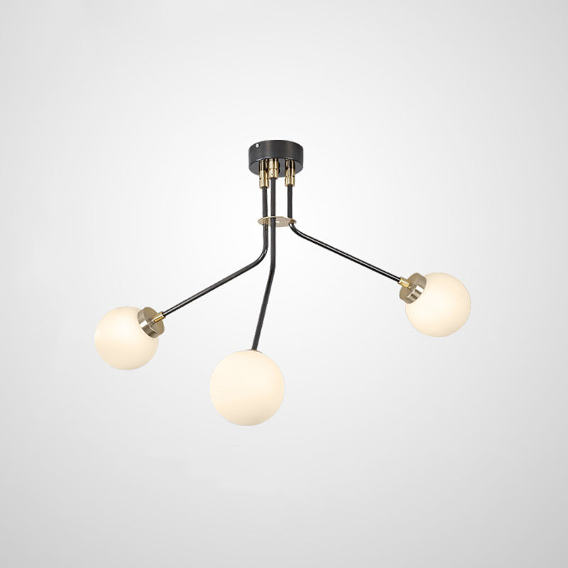 Globe White Glass Chandelier Light Modern 3/7 Lights Black Pendant Lighting Fixture for Living Room Clearhalo 'Ceiling Lights' 'Chandeliers' 'Modern Chandeliers' 'Modern' Lighting' 1713491